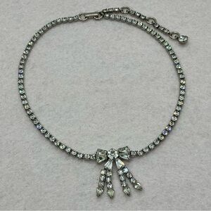 Vintage Sherman Clear Crystal Bow Necklace | Signed | Statement Piece
